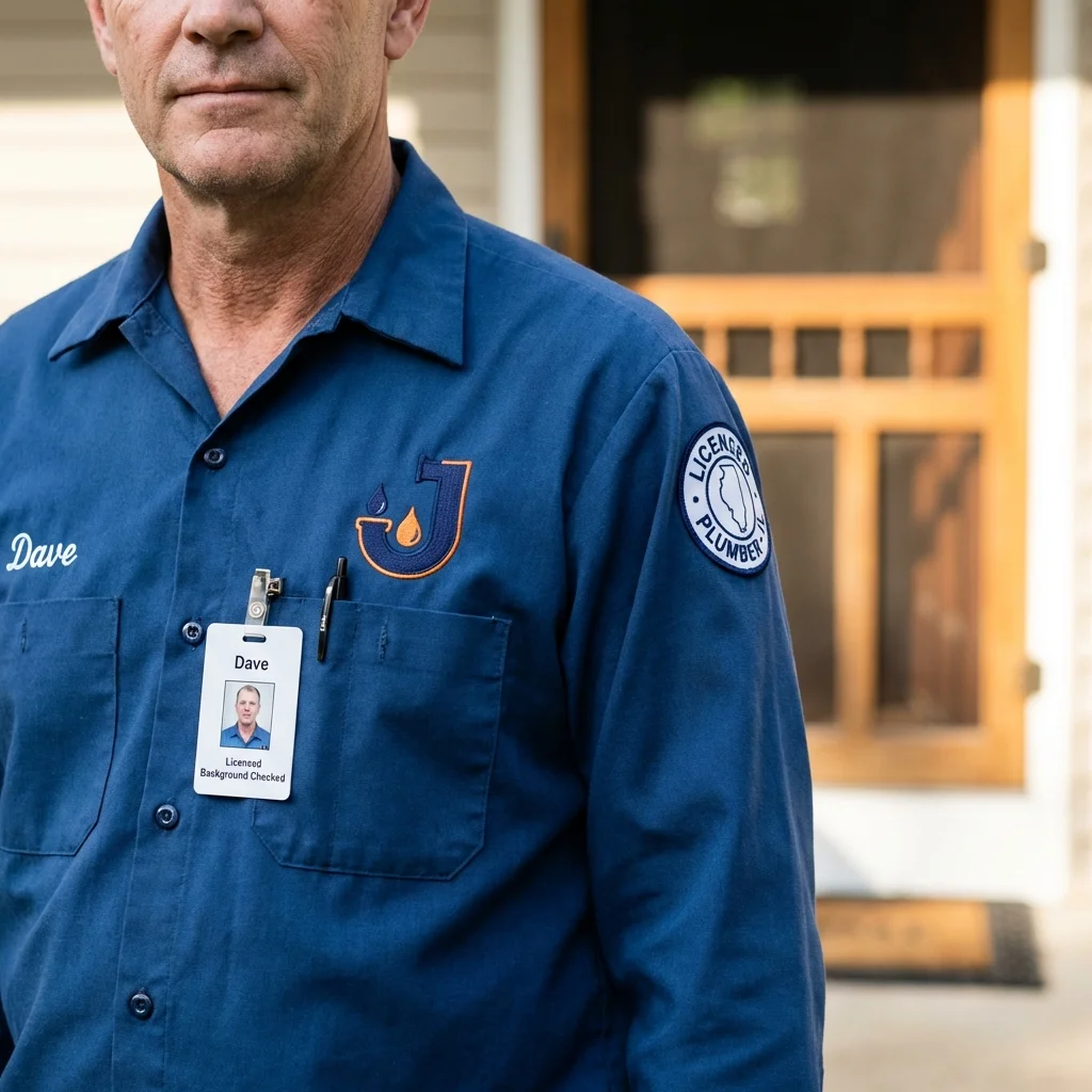 Licensed plumber showing ID badge in Hartwell, GA
