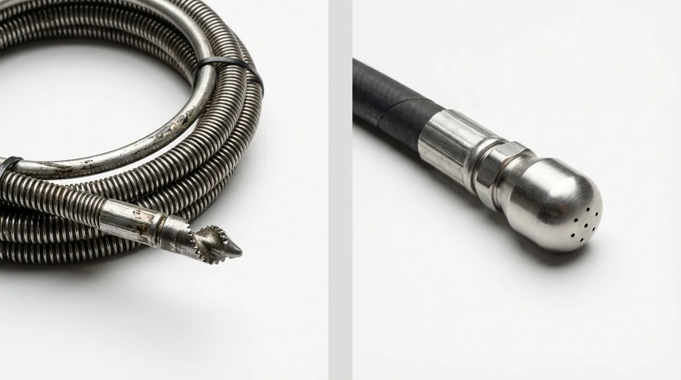 Drain snake cable and hydro jetting nozzle used for drain cleaning in Hartwell, GA