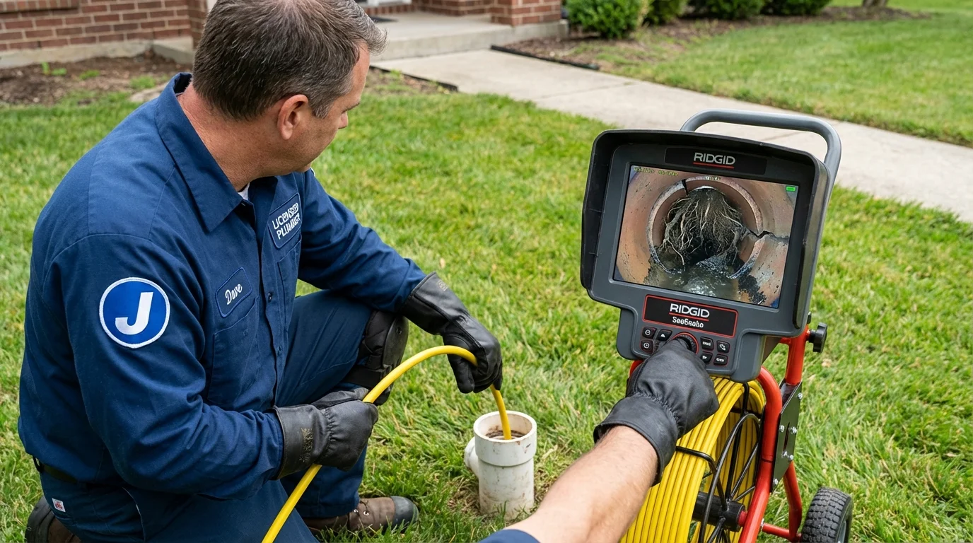 Sewer camera inspection being performed by Johns Plumbing LLC in Hartwell