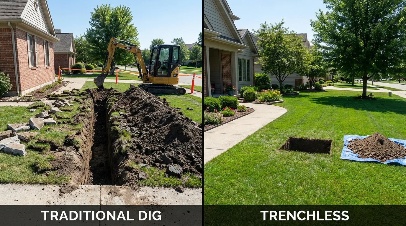 Trenchless sewer repair with minimal yard damage versus traditional excavation in Hartwell, GA